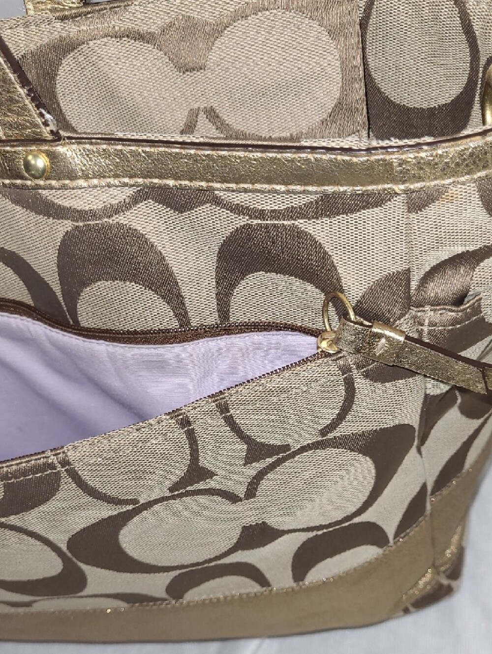 Coach Khaki Signature Tote with Gold Trim - Picture 6 of 16